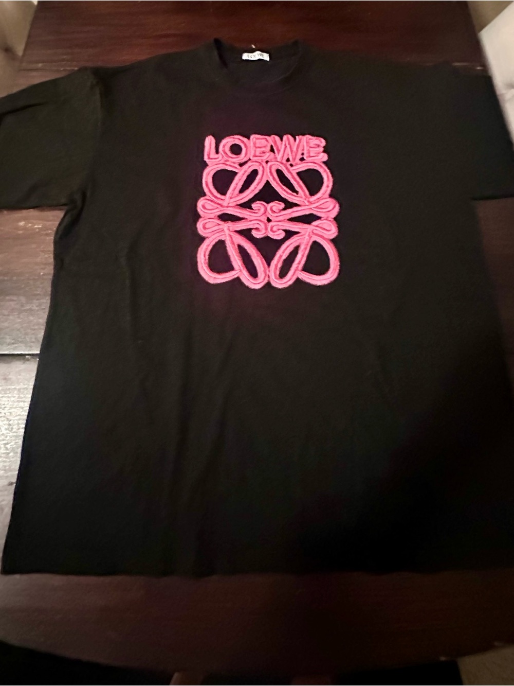 Loewe Black Tee with Pink Embroidered logo